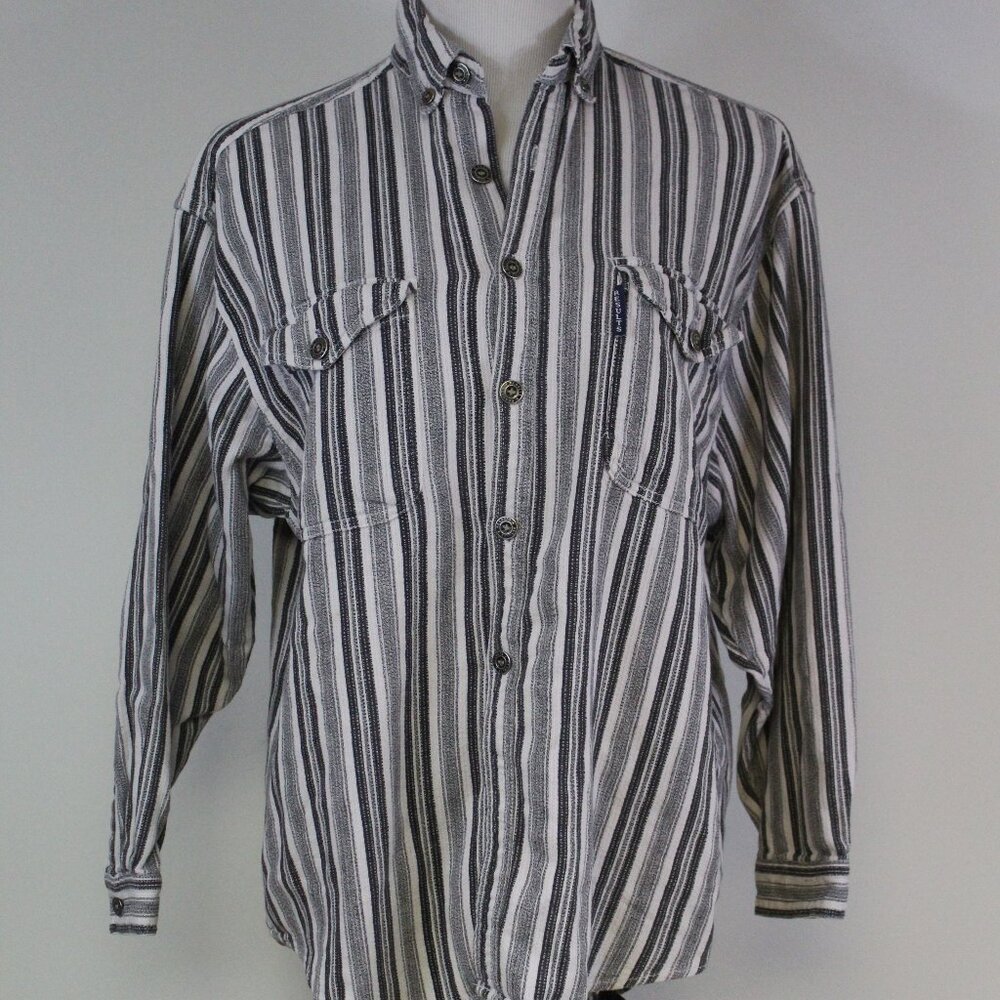 Results Striped Button Down Shirt Small Textured‎ Cotton Western Casual Workwear